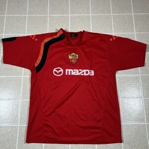 AS Roma Italy Mazda Soccer Jersey Red Sewn Crest Futbol Textured Shoulders Vtg
